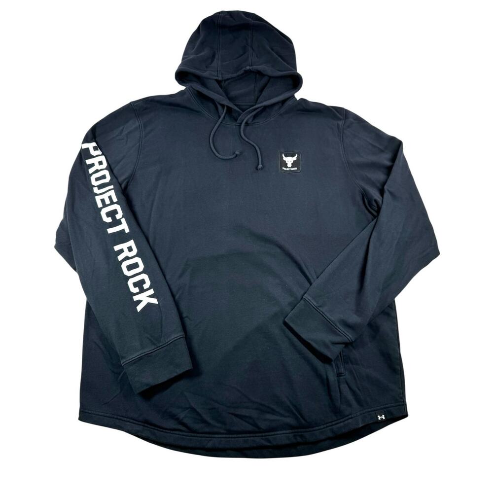 Under Armour Project Rock Hoodie XXL Black Pullover Sweatshirt Graphic Sleeve